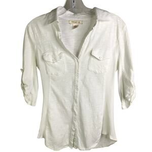 Arden‎ B. Panel Shirt Womens Medium 3/4 Sleeves V-Neck Button Down Utility